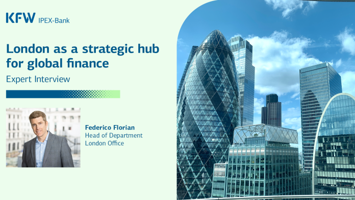 Portrait of Federico Florian and picture of London's Financial Districts