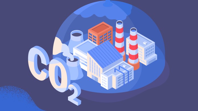 Graphic of a cheese cover over an industrial plant with the inscription CO2