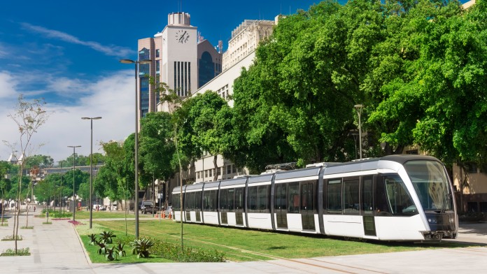 white train in city