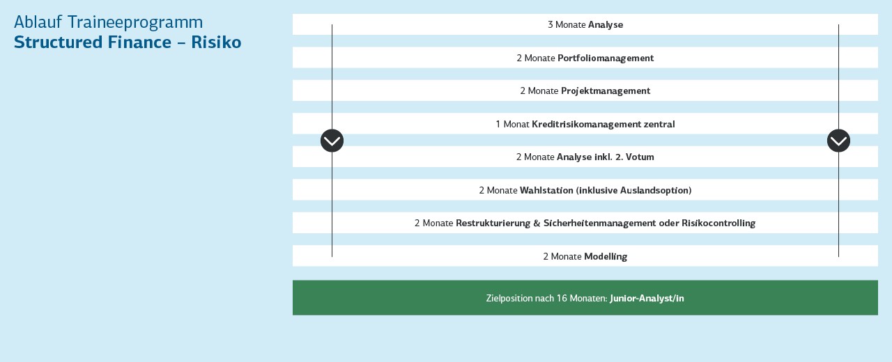 Grafik mit Ablauf Traineeprogramm Risikomanagement der KfW IPEX-Bank 