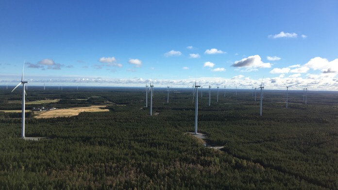 Wind farm in Finland in the woods