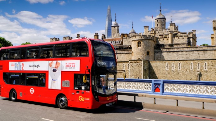 Red bus in the city of London