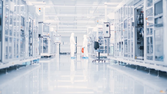 Interior view of a battery cell production facility 