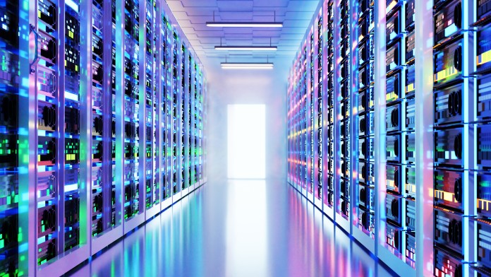 Colourfully illuminated servers in a data centrem