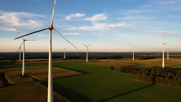 Wind turbines in grassland