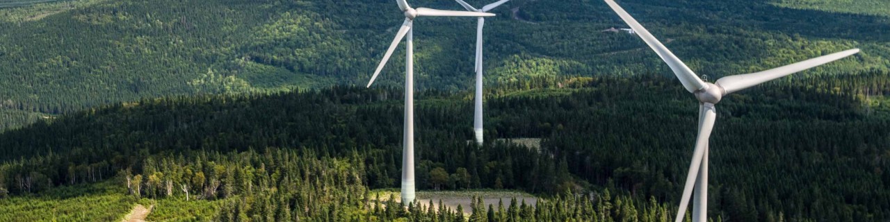 Wind turbines on wooded hills