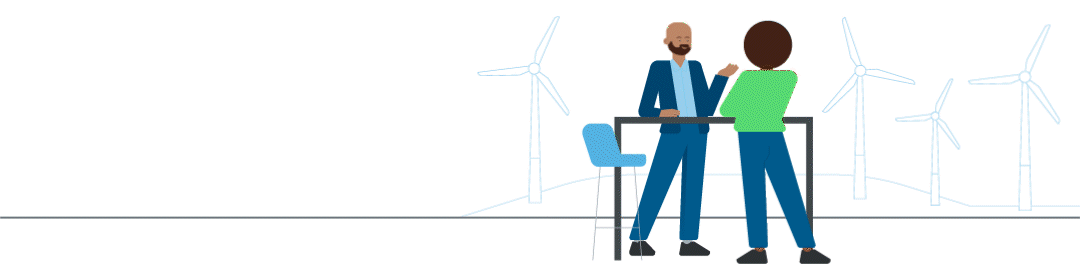 IPEX tätigte 2025 24,2 Mrd. EUR Neuzusagen. Links zählt eine Animation auf diese Summe hoch. Rechts stehen an einem Stehtisch 2 Personen, offenbar im Gespräch.