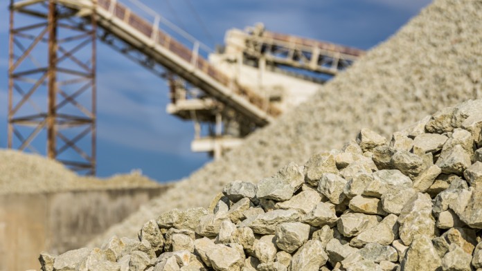 Stone pile and in the background transport system for the stones