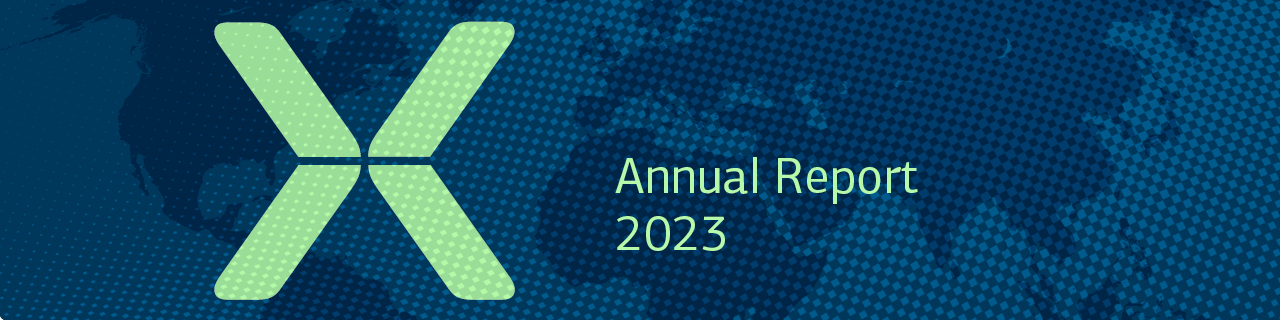 World map with lettering "Annual Report 2023"