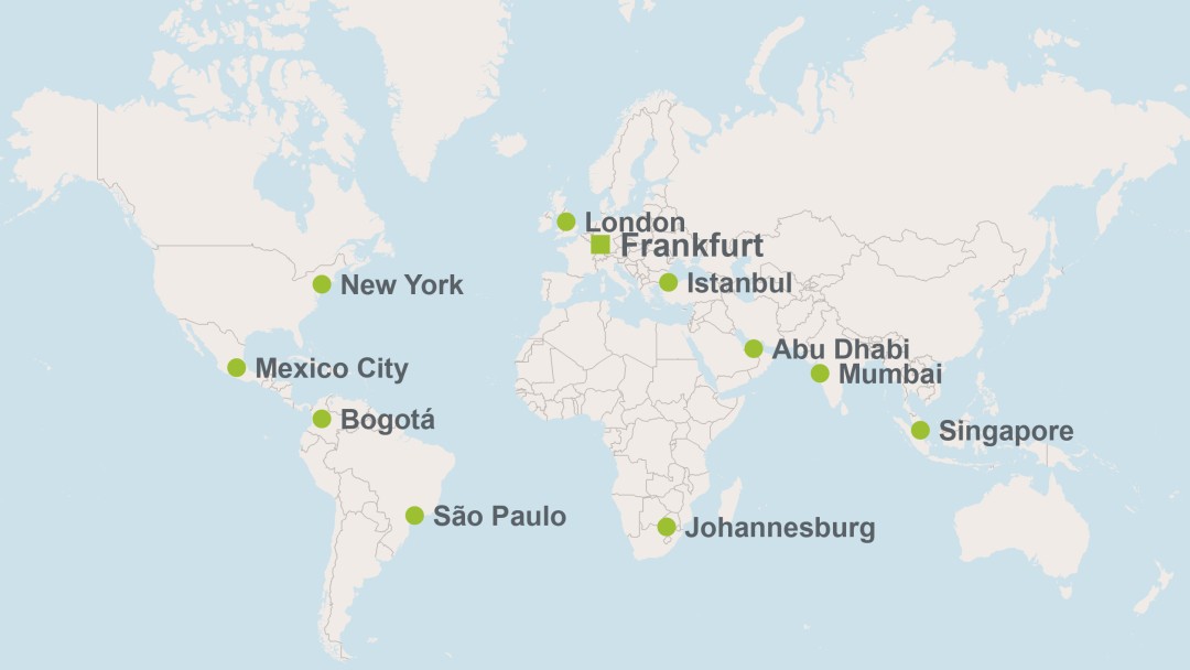 map of worldwide locations of fW IPEX-Bank